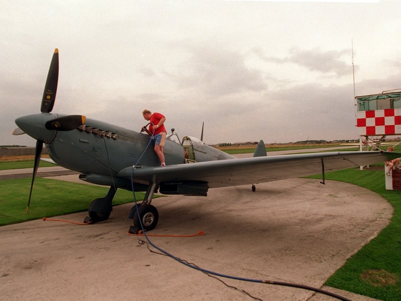 Yorkshire's only flying example of a WWII Spitfire is filled up with fuel at the Breighton Airfield in August 1997.