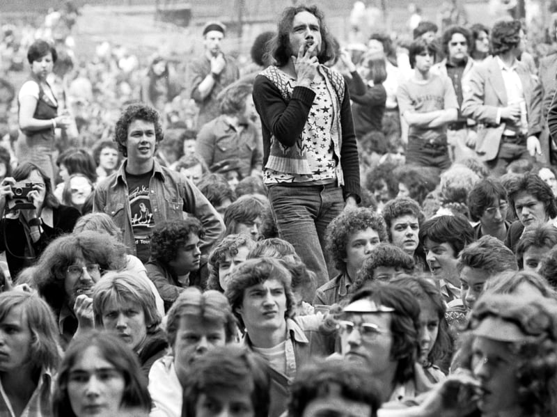 Teenagers enjoying The Who concert at Parkhead, Glasgow, in May 1976.