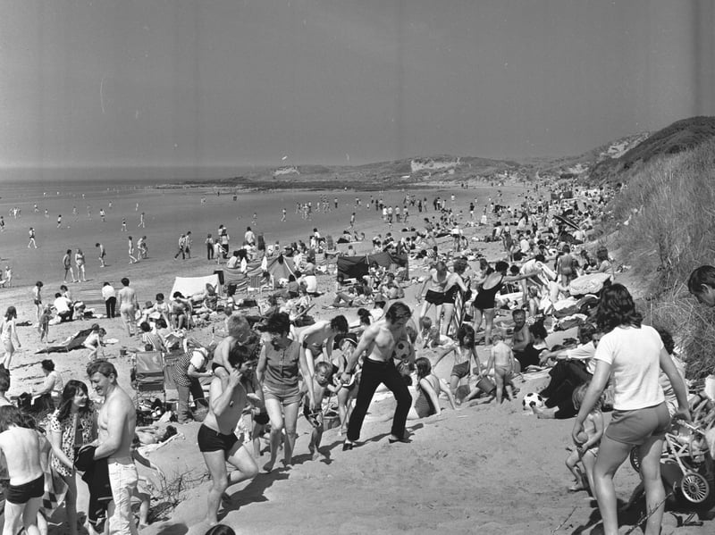 Crowds of holidaymakers on the beach at Gullane, East Lothian, in July 1972