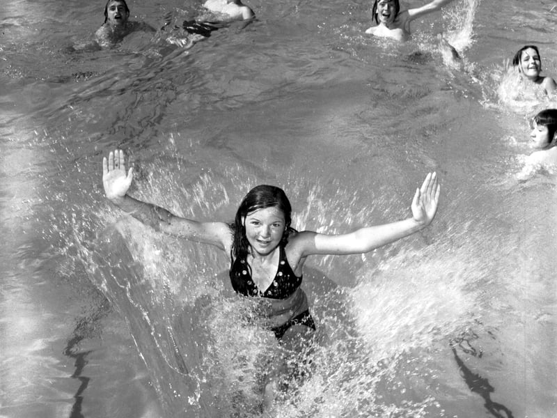 Alice Nicol enjoys a swim in Portobello open-air pool, Edinburgh, in July 1972