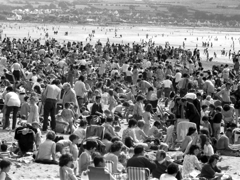 Ayr beach is crowded with holidaymakers on Glasgow Fair Monday in July 1971