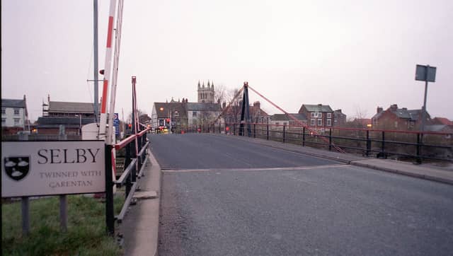 Selby in December 1998 with a swing bridge over the River Ouse