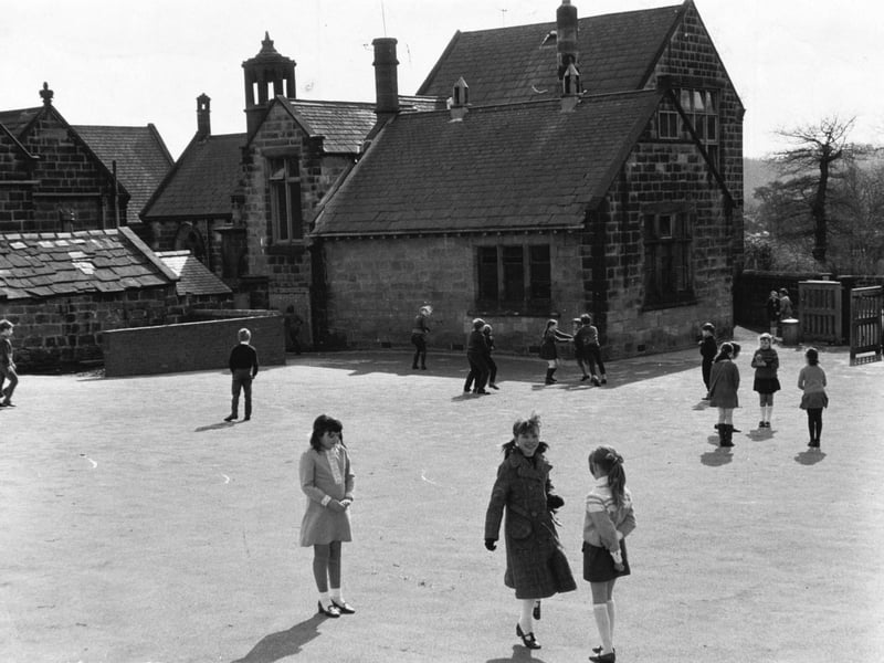 Youngsters in the playground at Meanwood Church of England School, Leeds, in March 1971