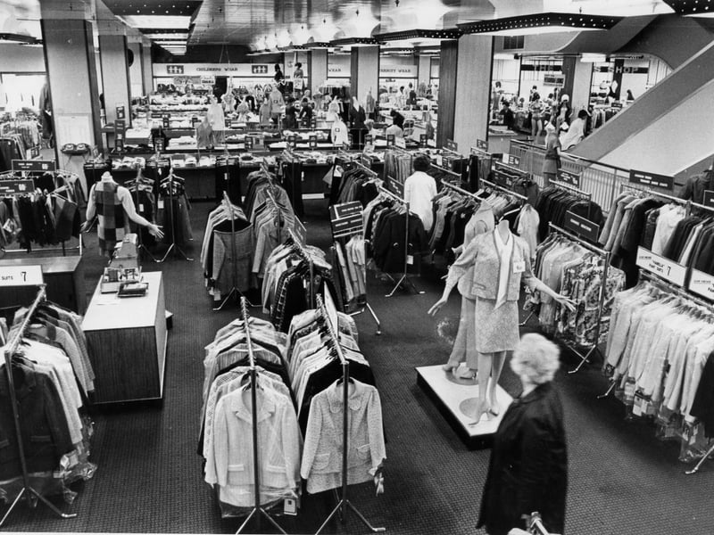 The women's and children's fashion floor at Pauldens department store, Sheffield, in September 1970