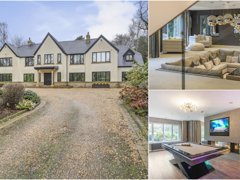 A striking contemporary detached residence set within a private gated plot in premier North Leeds, extending to around 0.75 acres. The home offers seven bedrooms and eight bathrooms, including a principal suite with balcony, dressing rooms and direct leisure access. Interiors are defined by high-spec expansive living spaces including a sunken lounge, cinema, games room with bar, and indoor swimming pool with spa facilities. The landscaped gardens, wooded areas, and ample parking complete this fully integrated luxury home.