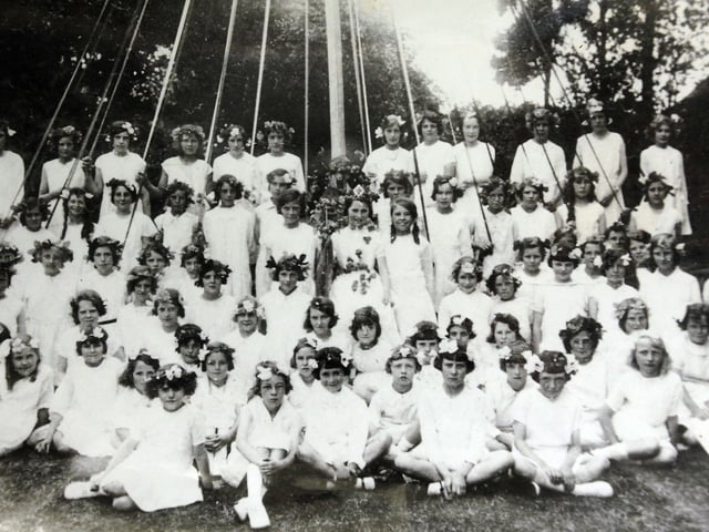 Wrockwardine Wood Church of England Primary School, Glass House School pupils on a May Day in the 1930s.