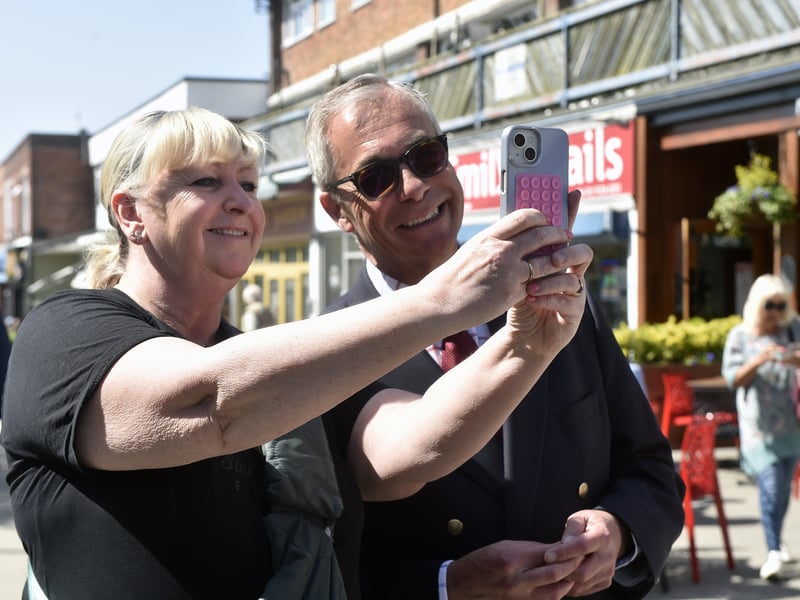 Reform UK's local election campaign - Nigel Farage and Suella Braverman were campaigning in Waterlooville Precinct on Friday, May 1, 2026. 

Pictured is: Nigel Farage 

Picture: Sarah Standing (010526-816)