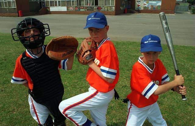 July 1996 and these Clapgate Primary School pupils had been selected to play baseball for England. Pictured, from left, are Stephen Pickles, Adam Franks and Michael Ronaldson.