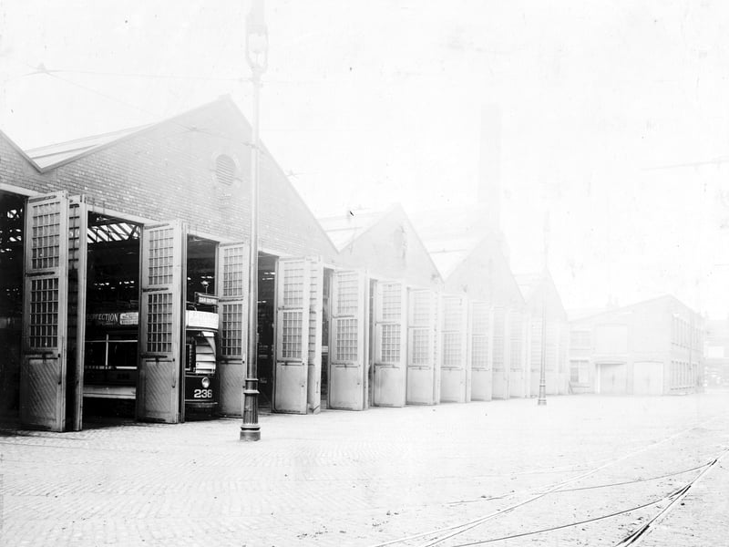 Car sheds on Kirkstall Road pictured in December 1903.