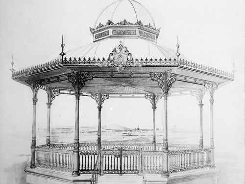 The design for a bandstand in Burley Park from March 1906, which seems to be quite an accurate portrayal of the bandstand that was actually built. The park itself, built on 14 and a half acres of land, was opened in 1900. 