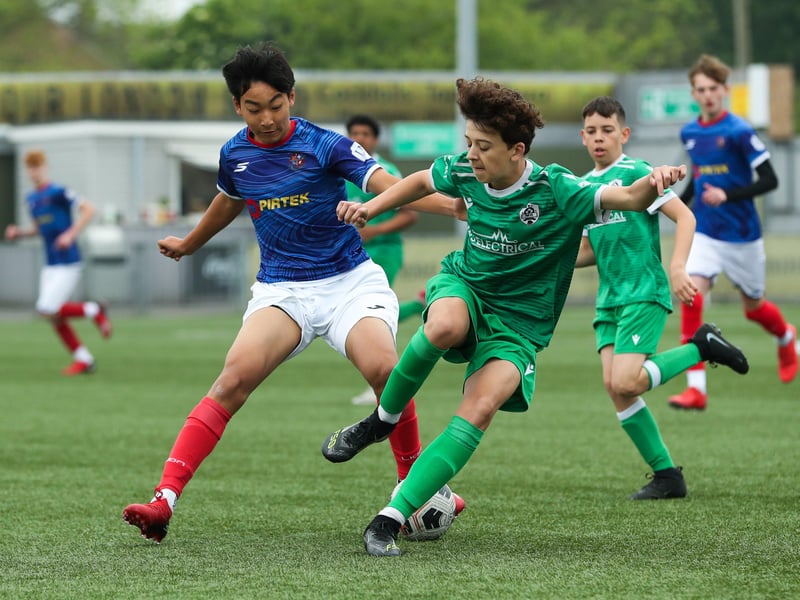 Action from Titchfield Youth v Portsville Park Rockets in the under-14 Memorial Challenge Cup Final at Westleigh Park