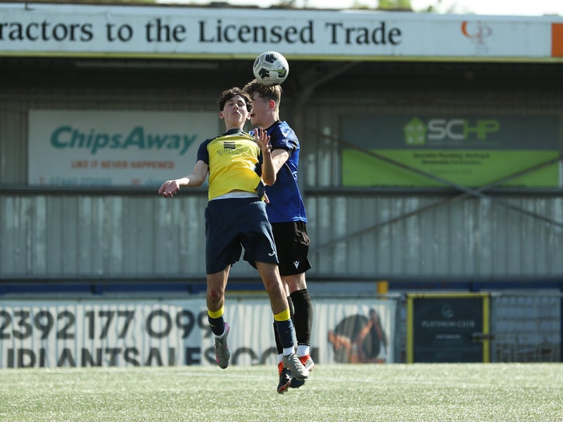 Action from Monyfields Youth Yellows v Clanfield Youth in Sunday's under-16 Arthur Hughes Challenge Cup final at Westleigh Park