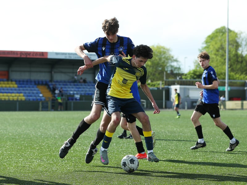 Action from Monyfields Youth Yellows v Clanfield Youth in Sunday's under-16 Arthur Hughes Challenge Cup final at Westleigh Park