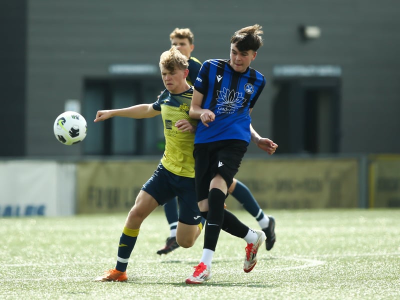 Action from Monyfields Youth Yellows v Clanfield Youth in Sunday's under-16 Arthur Hughes Challenge Cup final at Westleigh Park