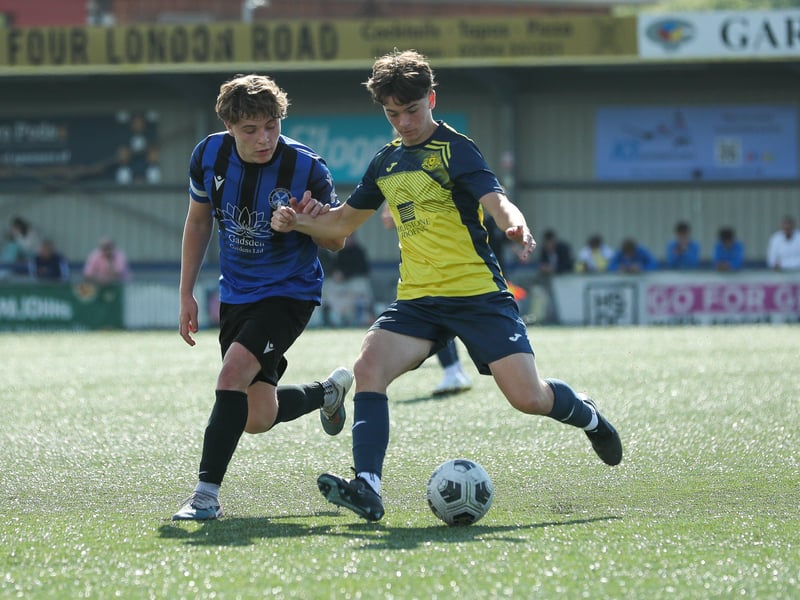 Action from Monyfields Youth Yellows v Clanfield Youth in Sunday's under-16 Arthur Hughes Challenge Cup final at Westleigh Park