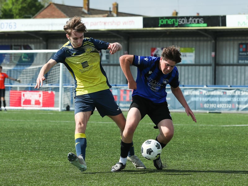 Action from Monyfields Youth Yellows v Clanfield Youth in Sunday's under-16 Arthur Hughes Challenge Cup final at Westleigh Park