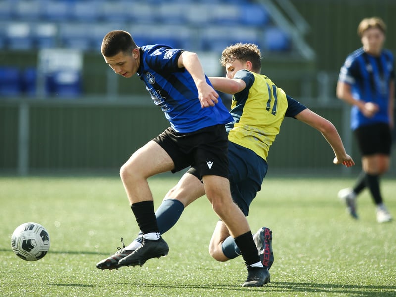 Action from Monyfields Youth Yellows v Clanfield Youth in Sunday's under-16 Arthur Hughes Challenge Cup final at Westleigh Park