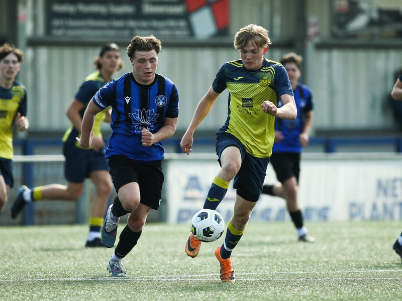 Action from Monyfields Youth Yellows v Clanfield Youth in Sunday's under-16 Arthur Hughes Challenge Cup final at Westleigh Park