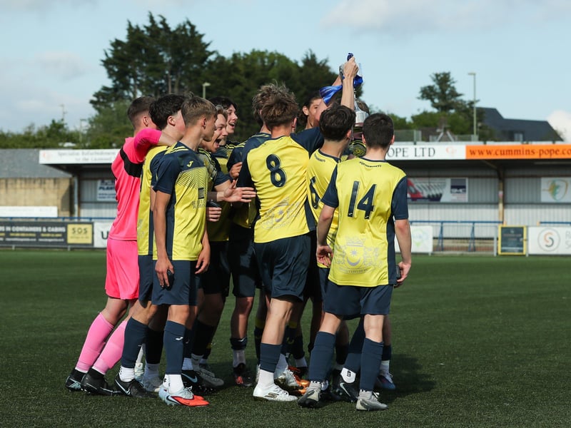 Monyfields Youth Yellows lifted the under-16 Arthur Hughes Challenge Cup trophy following their win over Clanfield Youth