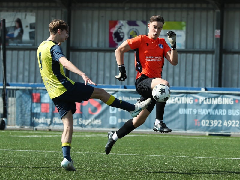 Action from Monyfields Youth Yellows v Clanfield Youth in Sunday's under-16 Arthur Hughes Challenge Cup final at Westleigh Park