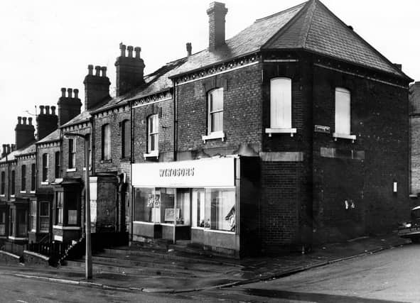 Windsors licensed betting shop number at 79 Hyde Park Road on the left at the corner of Hartwell Road on the right. Pictured in December 1972.