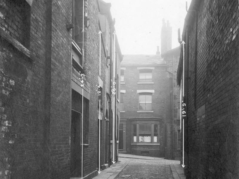 Tinsdale Street in October 1930. It was located off Wharfe Street, which was between Kirkgate and The Calls. The photo has surveyors elevation marks, also notation that this is a new road.