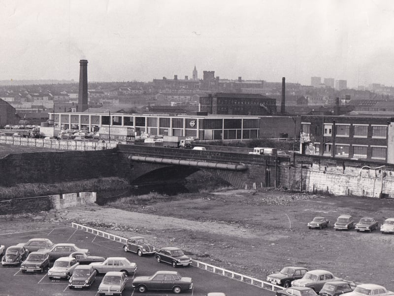 Wellington Bridge pictured from the roof of your Yorkshire Evening Post in November 1971. It was opened in 1818 and was now to be widened for a second time.