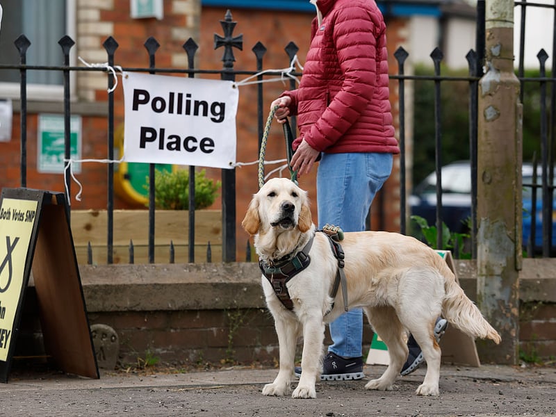 A very good dog arrives at the popping stations in Burrelton - in the Perthshire North constituency,