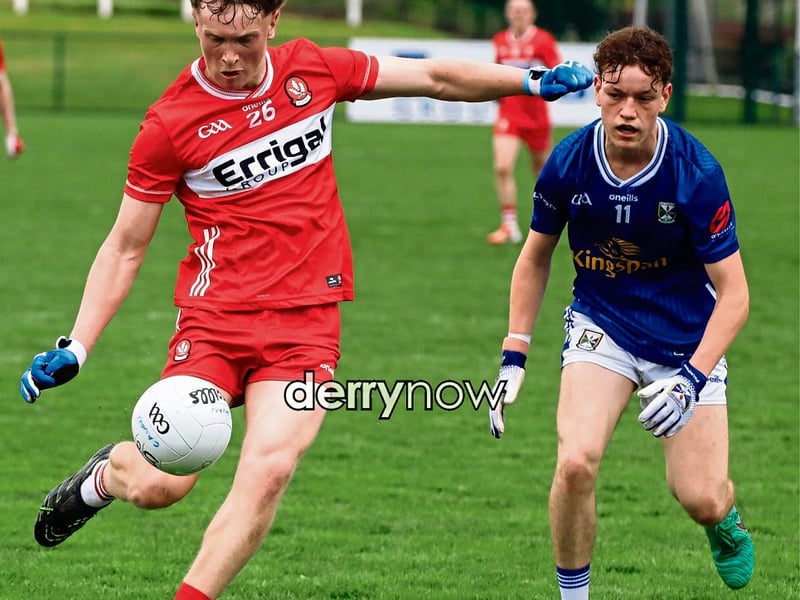 Derry’s Conor O’Kane prepares to take a point.
