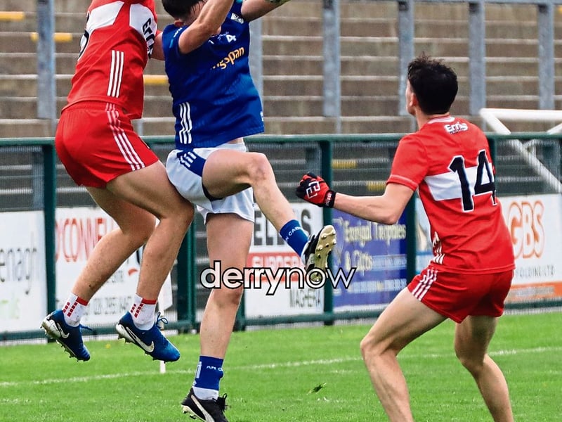 Action from the Derry v Cavan in the Electric Ireland Ulster Minor Football Championship held in Owenbeg.