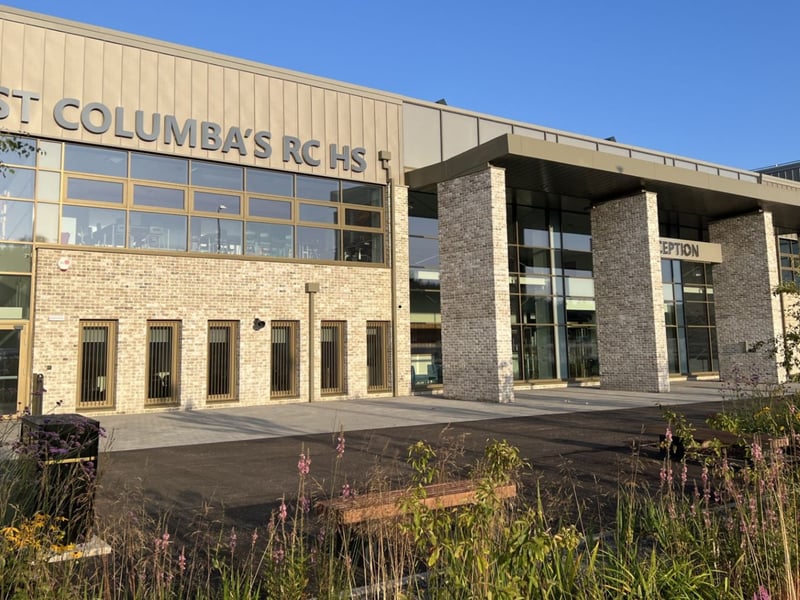 Located right beside Woodmill High School in Dunfermline, 41 per cent of St Columba's R C High School pupils obtain a minimum of five Highers. Around 30 per cent of the school's 900 pupils come from 'deprived' backgrounds.