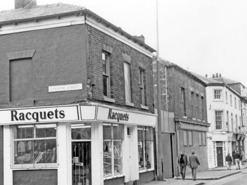 Division Street, Sheffield, in 1991, showing the sports shop Racquets