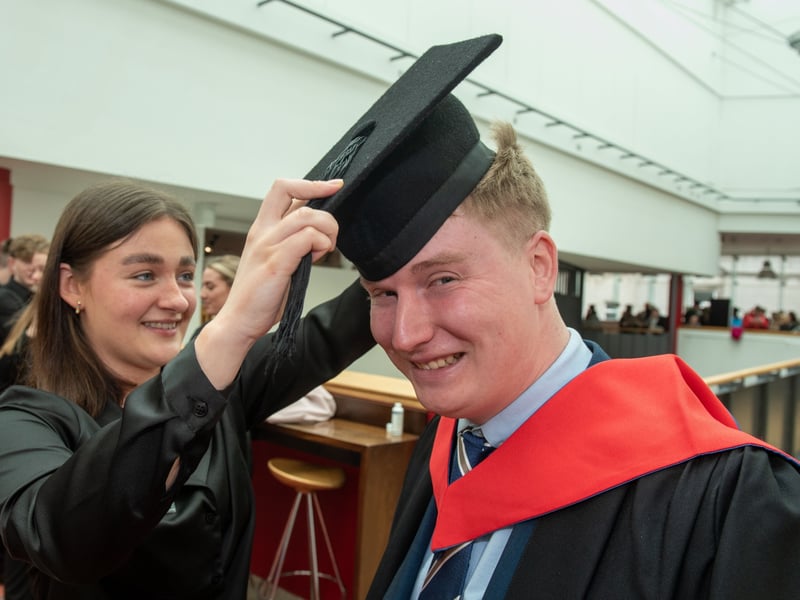 Above: Limavady's Ben Lewis prepares to receive his Pearson BTEC Higher National Diploma in Media Production at North West Regional College’s graduation ceremony.