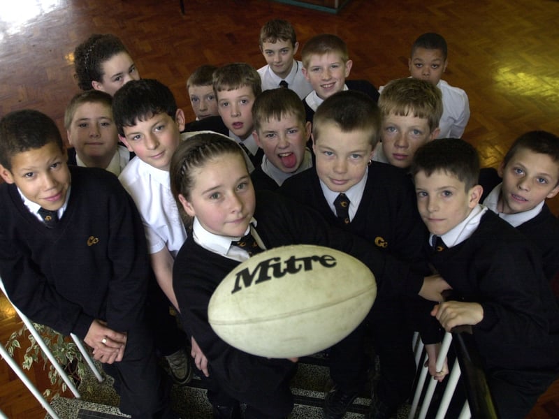 November 2000 and some of the members of the Copperfield College rugby league squad winners of the Leeds Schools Rugby League World Cup. Pictured holding the ball is girls captain Zoe Ingleby.