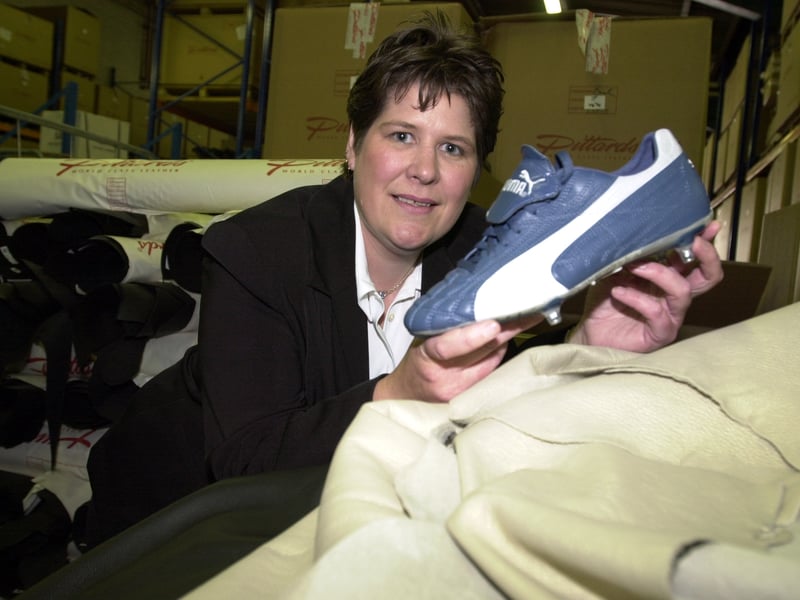 Marketing executive Caroline Spillane at Pittard tannery who were making the leather for David Seaman's new Puma football boots. Pictured in June 2002.