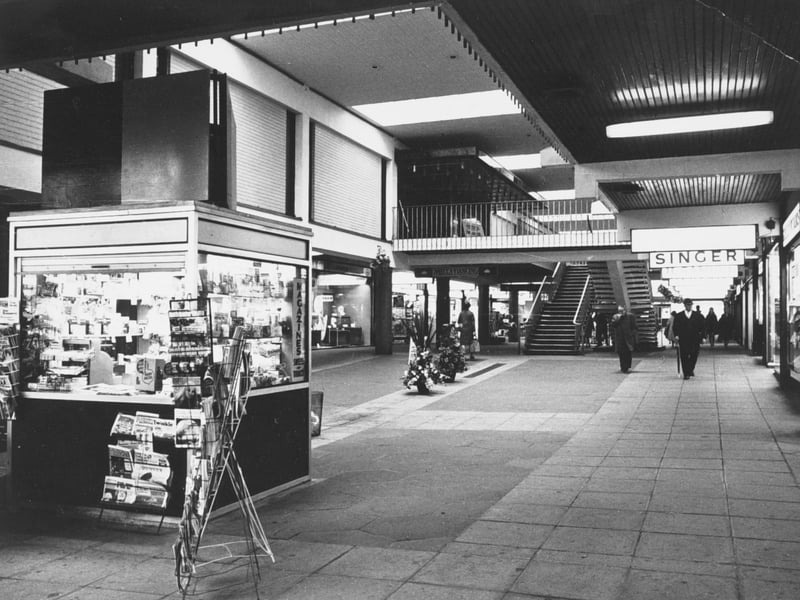 Inside the Merrion Centre, Leeds, during the 1970s