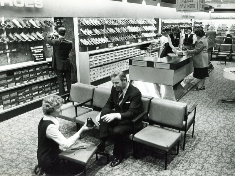 The shoe department at the Brightside & Carbrook department store, Castle House, Sheffield, in the 1970s