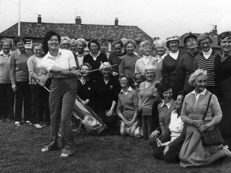 South Shields Golf Club's ladies captain Christine Bage tees off at Cleadon Hills club course in 1982.