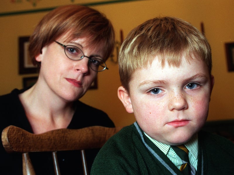 Beverley Osborne pictured in November 1999 with her son Ewan who was turned away from seeing Santa at Allders.