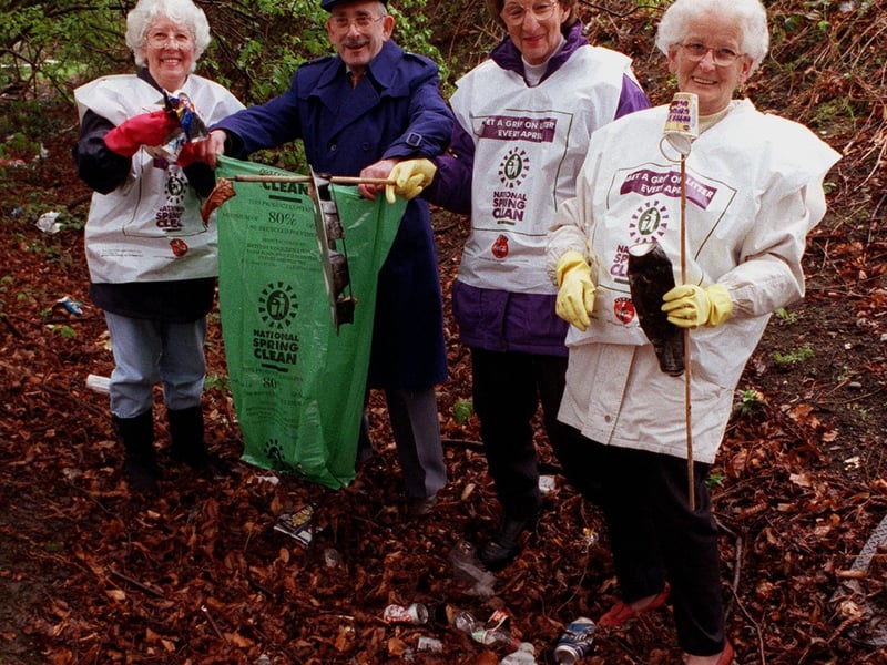 Residents of Leafield Towers were taking part in a community clean-up in April 1999. Pictured, from left, are Maureen Hardy , Ronald Lynsky , Doreen Forrest  and Anne Gower.