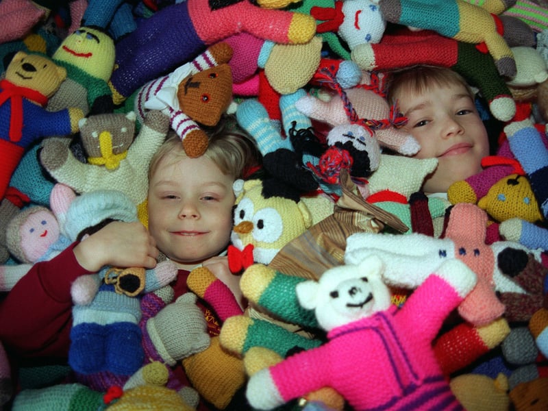 Amberzine Bolton and Michael Spink who were two of the pupils from Archbishop Cranmer Primary School who helped to make hundreds of teddy bears for charity. Pictured in January 1997.