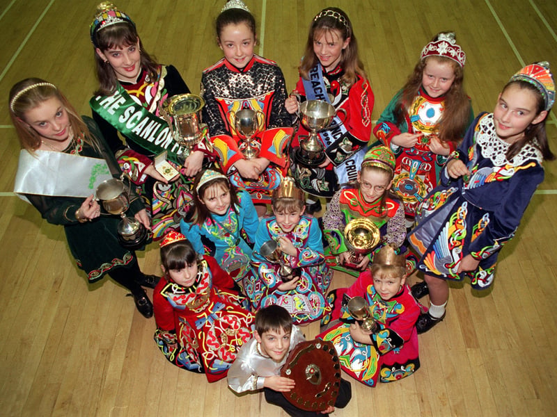 Irish dancers from the Tracey Scanlon School pictured in December 1998. Back row, from left, are  Ellen McCormack, Elizabeth McCleave, Rachel Watson, Sinead Fallon, Elizabeth McGrath and  Helen Priestley. Front row, from left, are  Siobhan Lancashire, Hannah Rowland, Kirsty Mooney, Annmarie Barrett, Rebecca Watson and Matthew McCaffrey at the front