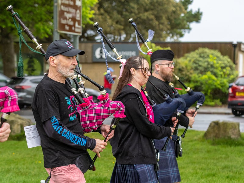 There was more than one band of bagpipers out on the course 