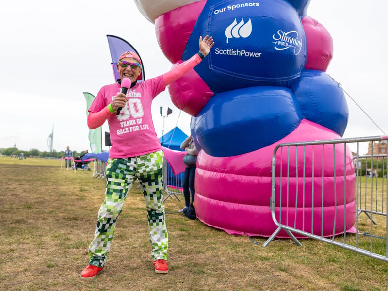 Jon Vamplew, the finish line host for the eighth year in a row