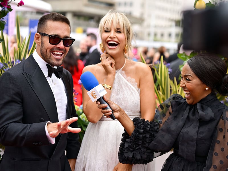 Spencer Matthews and Vogue Williams being interviewed by Angellica Bell.
