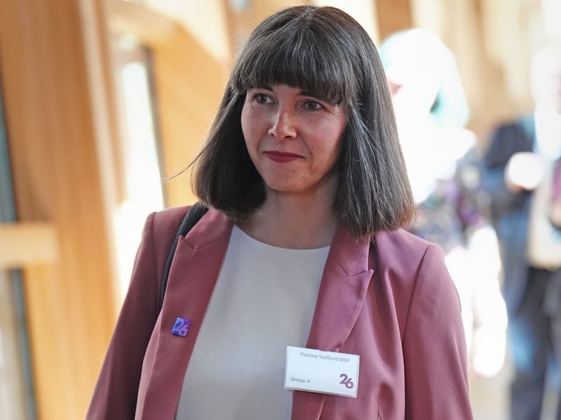 SNP MSP Pauline Stafford on her way to the parliamentary chamber.