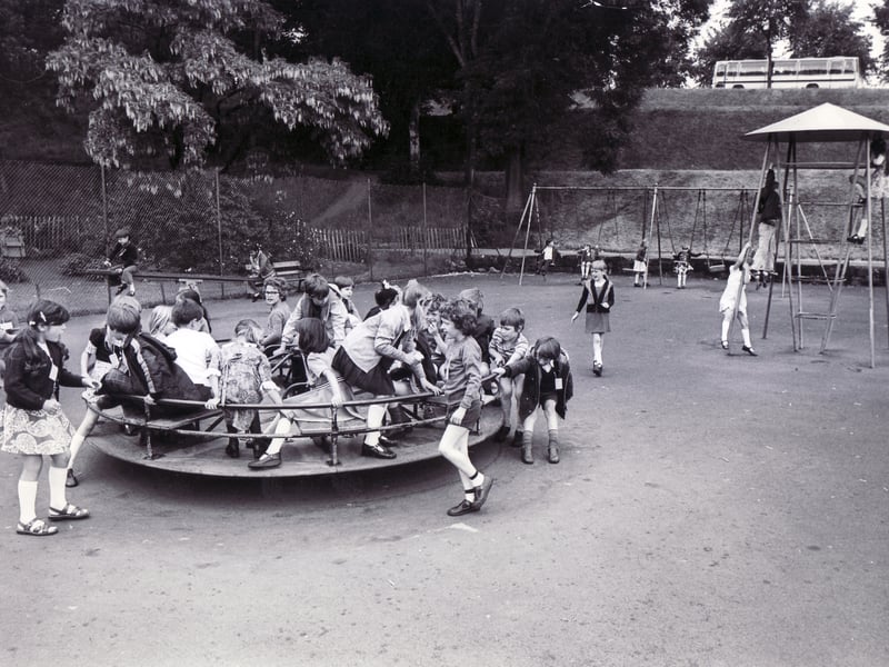 The playground at Crookes Valley Park, Sheffield, in June 1976