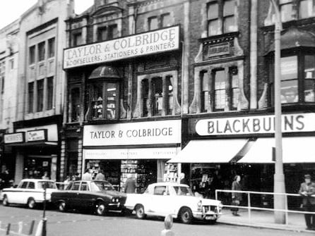 Shops in Doncaster in the early 1960s, including Taylor & Colbridge, booksellers, stationers and printers