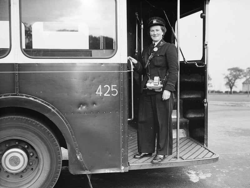 Edinburgh bus conductress Jessie Skimming in October 1956.