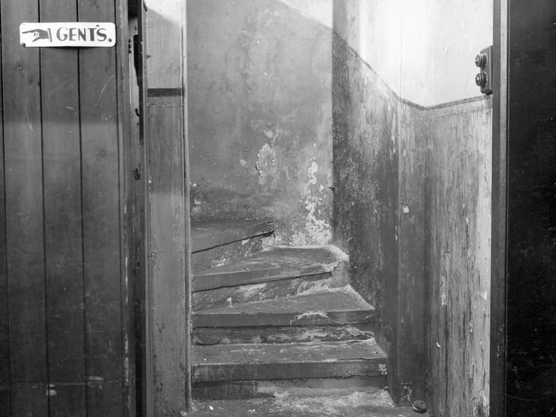 Gents toilets and stairs in Bethel Chapel on Meadow Road in December 1938.